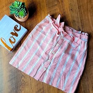 Loft Striped Pink Button Tie Front Skirt Small NEW